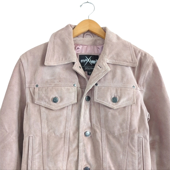 WILSON'S MAXIMA Vintage Pastel Pink Suede Leather Jacket Size Small - Picture 4 of 11